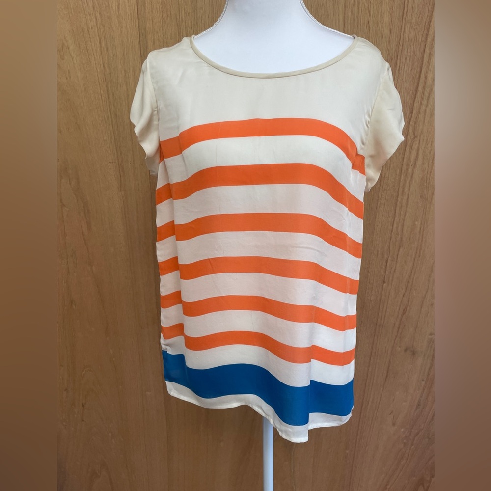 Joie Cream and Orange Striped Blouse